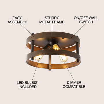 Cooper 16" Farmhouse Industrial Iron LED Flush Mount - JONATHAN Y
